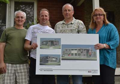 Displaying architectural renderings of the proposed Waterdown youth centre.